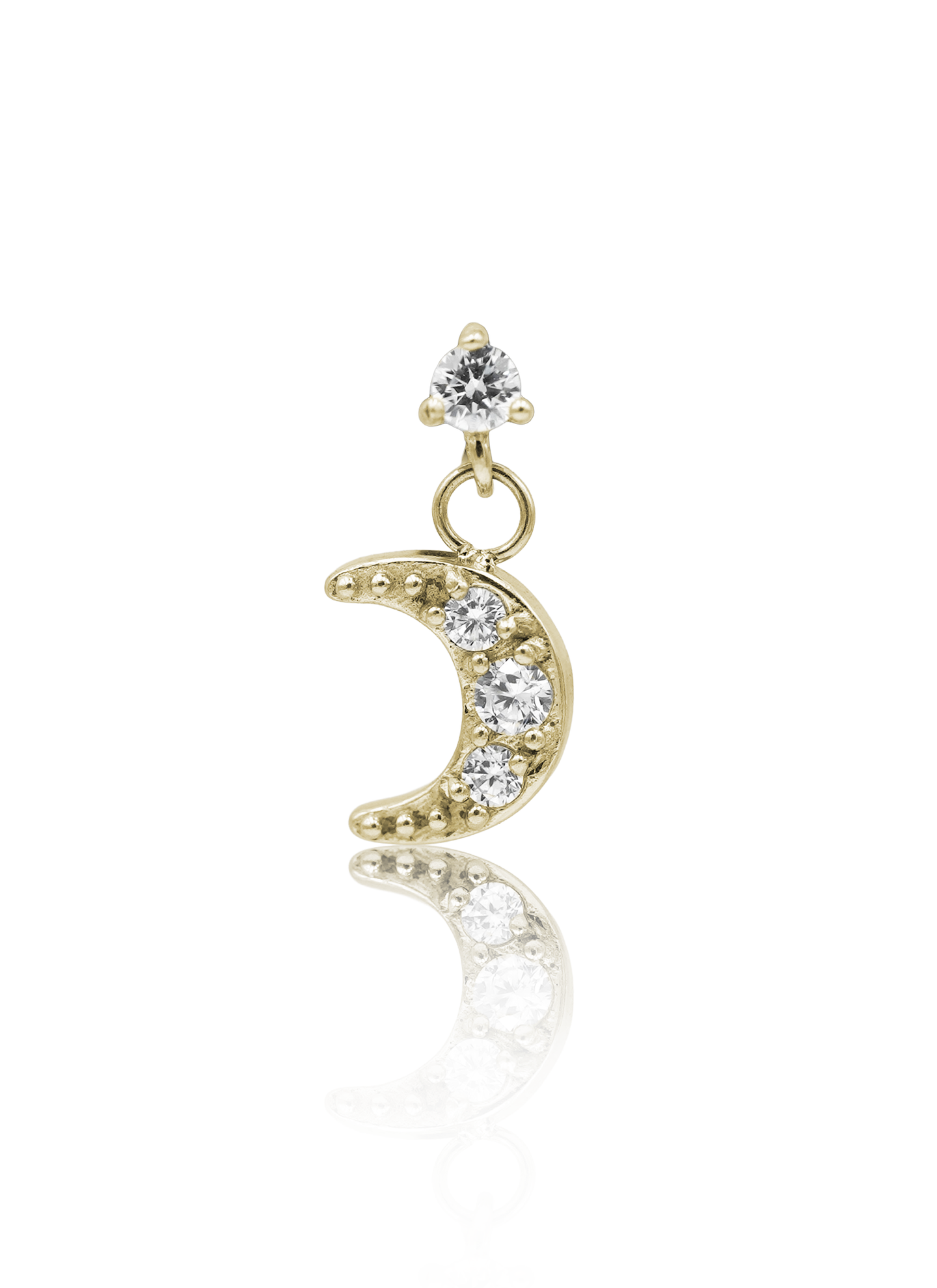 Moon Zirconia Earring - Gold Titanium Labret with Moon Pendant