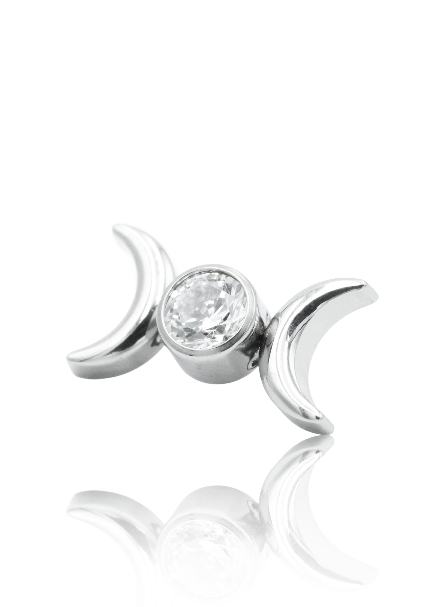 Kolczyk do ucha "Two Moons Zirconia" - tytanowy labret z cyrkonią i księżyczami