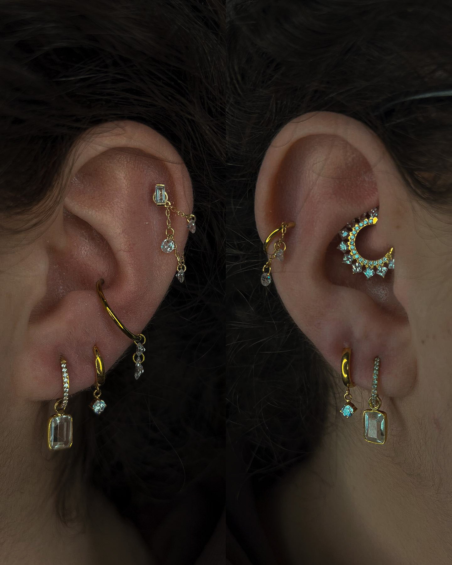 Kolczyk do ucha "Golden one dot" - tytanowy clicker z wiszącą cyrkonia