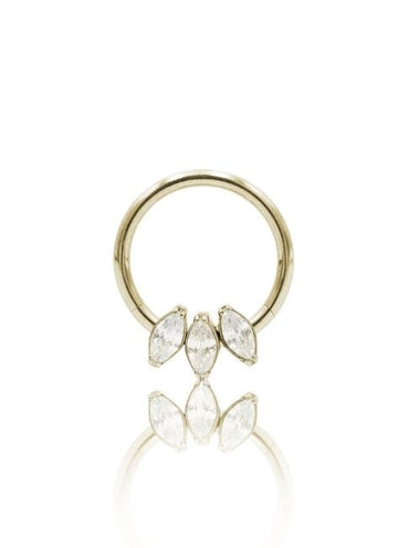 Kolczyk do ucha "Triver" - anodyzowany tytanowy clicker z trzema cyrkoniami w kształcie łezki