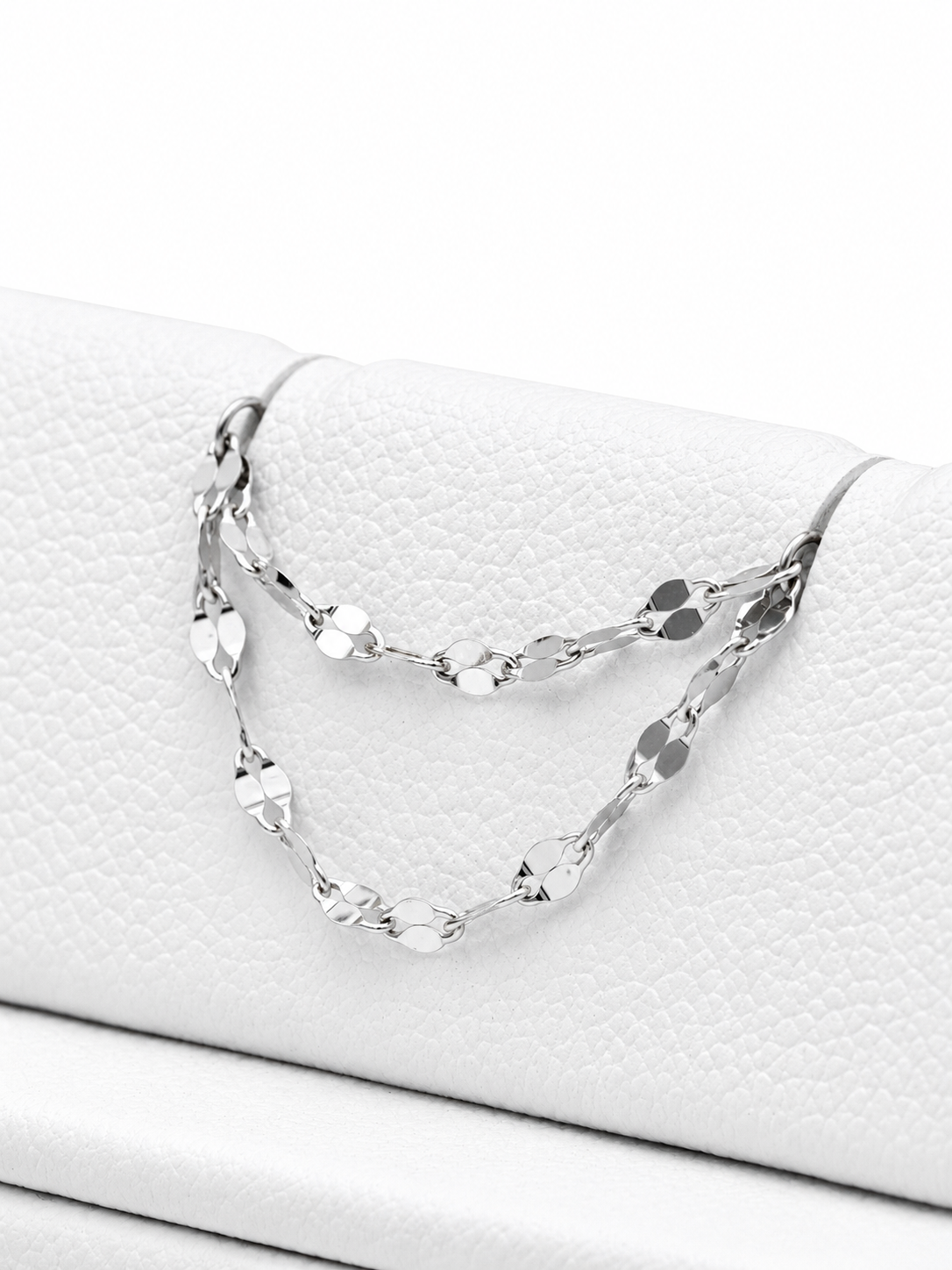 Podwójny łańcuszek do przekłucia "Silver Shimmer Chain" - łańcuszek z białego złota 14K