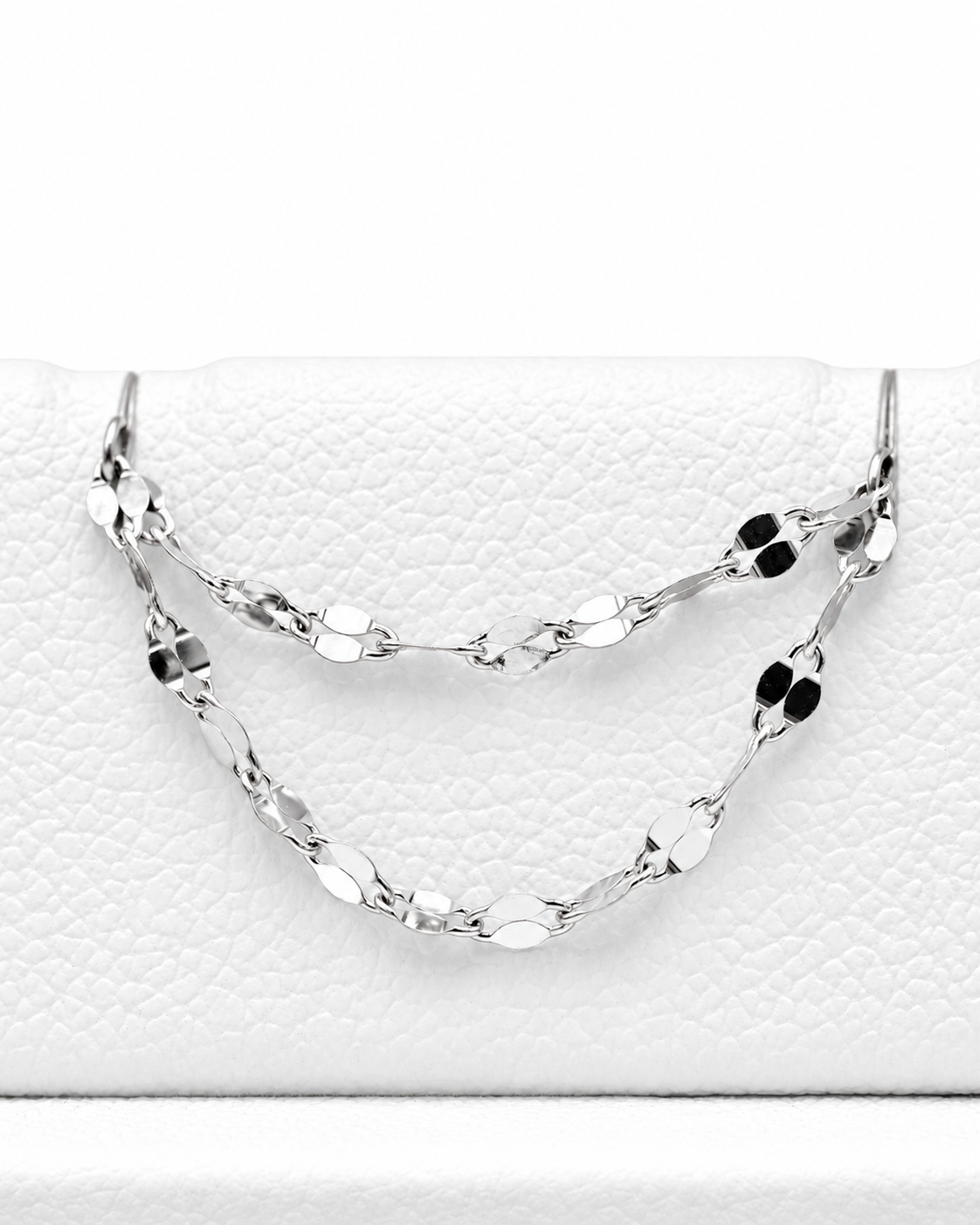 Podwójny łańcuszek do przekłucia "Silver Shimmer Chain" - łańcuszek z białego złota 14K