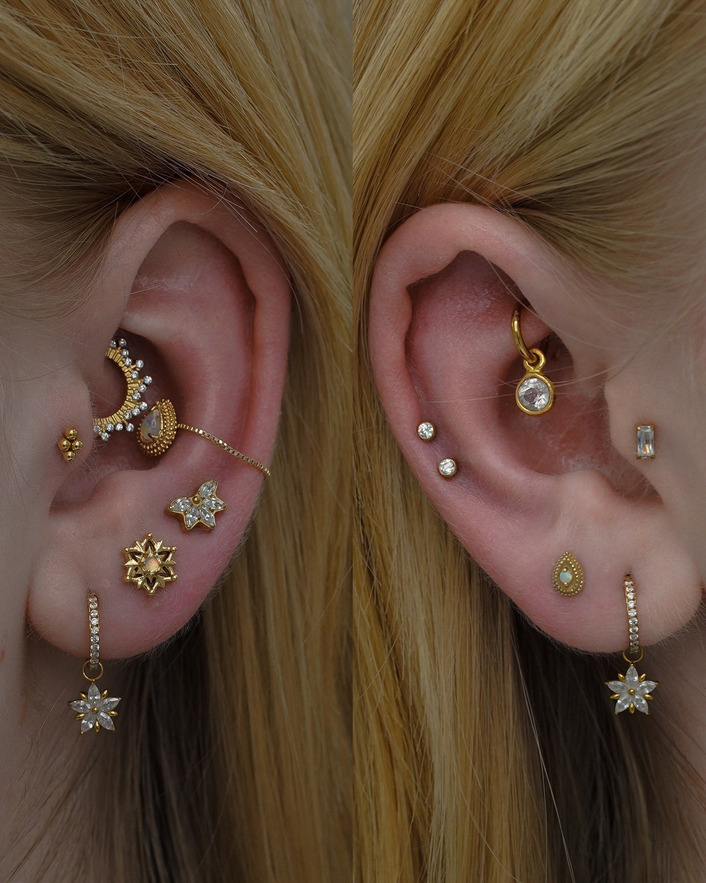 Kolczyk do ucha "Opal rosette" - anodyzowany tytanowy labret z opalem