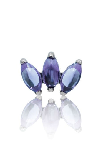 Kolczyk do ucha "3 stone purple" - tytanowy labret w kształcie potrójnej łezki z ametystem