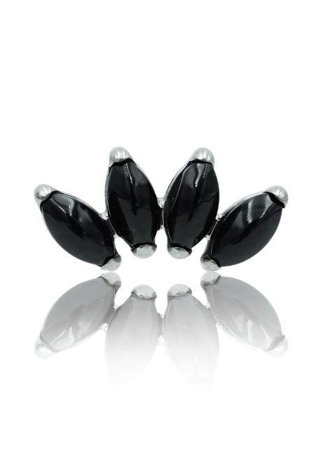 Kolczyk do ucha "4 stone black" - tytanowy labret w kształcie poczwórnej łezki z czarnym onyksem