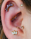 Kolczyk do ucha "straight 3 stone pearl white" – złoty tytanowy labret z masą perłową