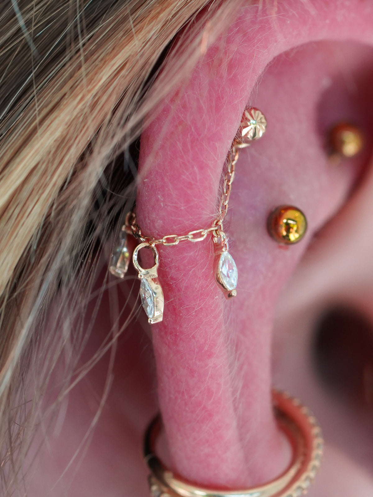 Łańcuszek do przekłucia "Golden Crystal Dew Chain" - łańcuszek ze złota 14K z cyrkoniami