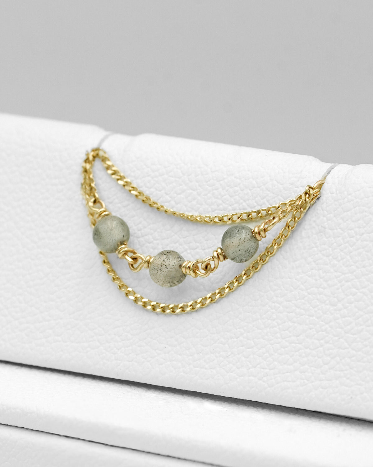 Podwójny łańcuszek do przekłucia "Labradorite Cascade" - łańcuszek ze złota 14K i labradorytem