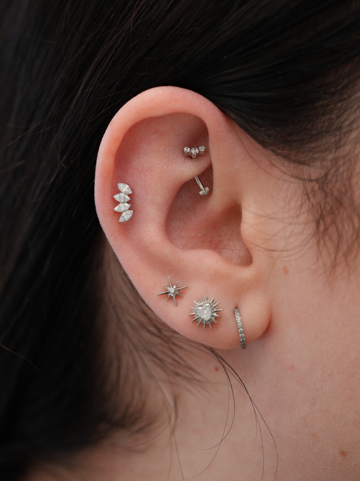 Kolczyk do ucha "4 marquise clear" – tytanowy labret z cyrkoniami