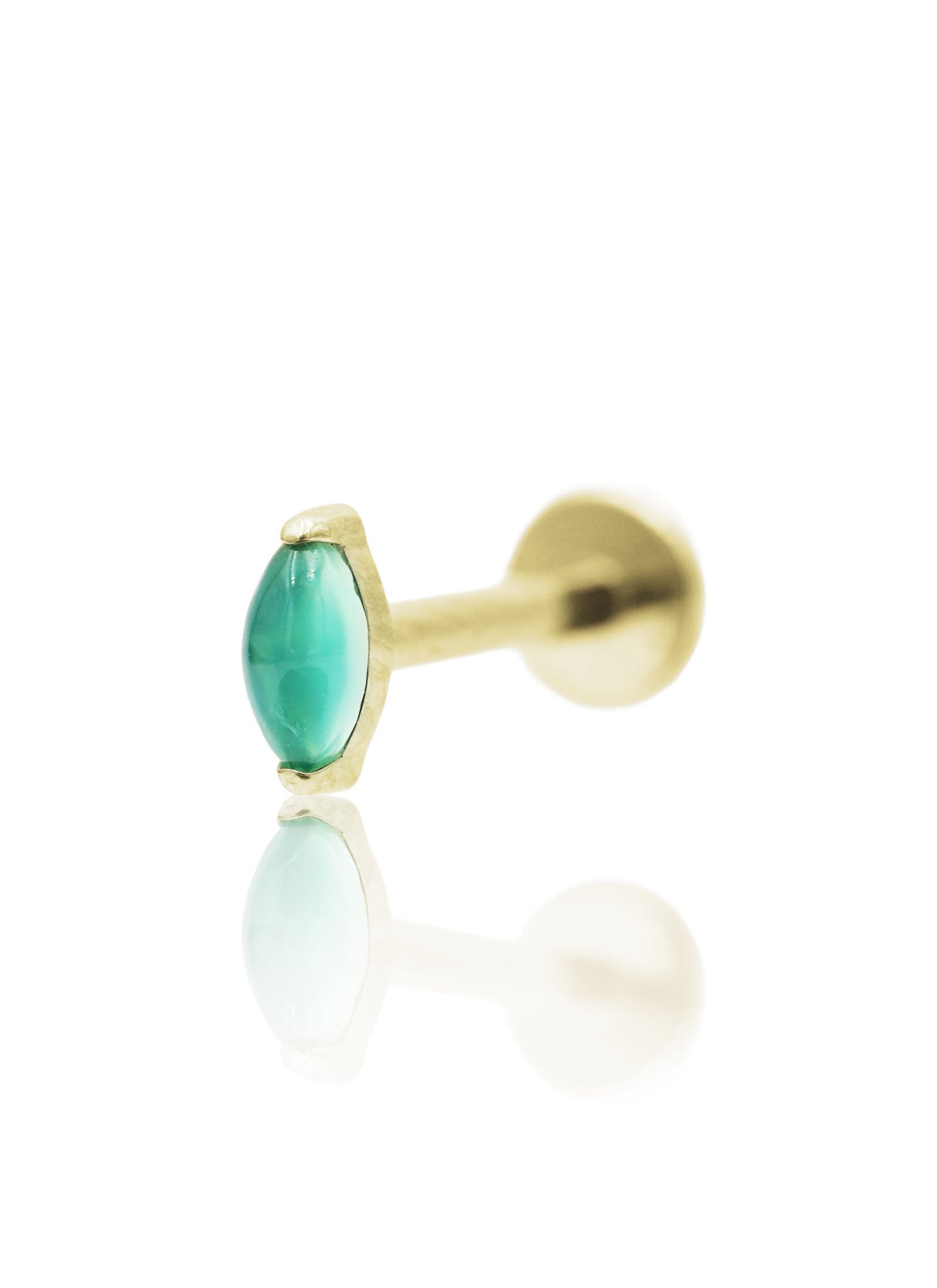 Kolczyk do ucha "1 long stone green" - anodyzowany tytanowy labret w kształcie łezki z z zielonym onyksem