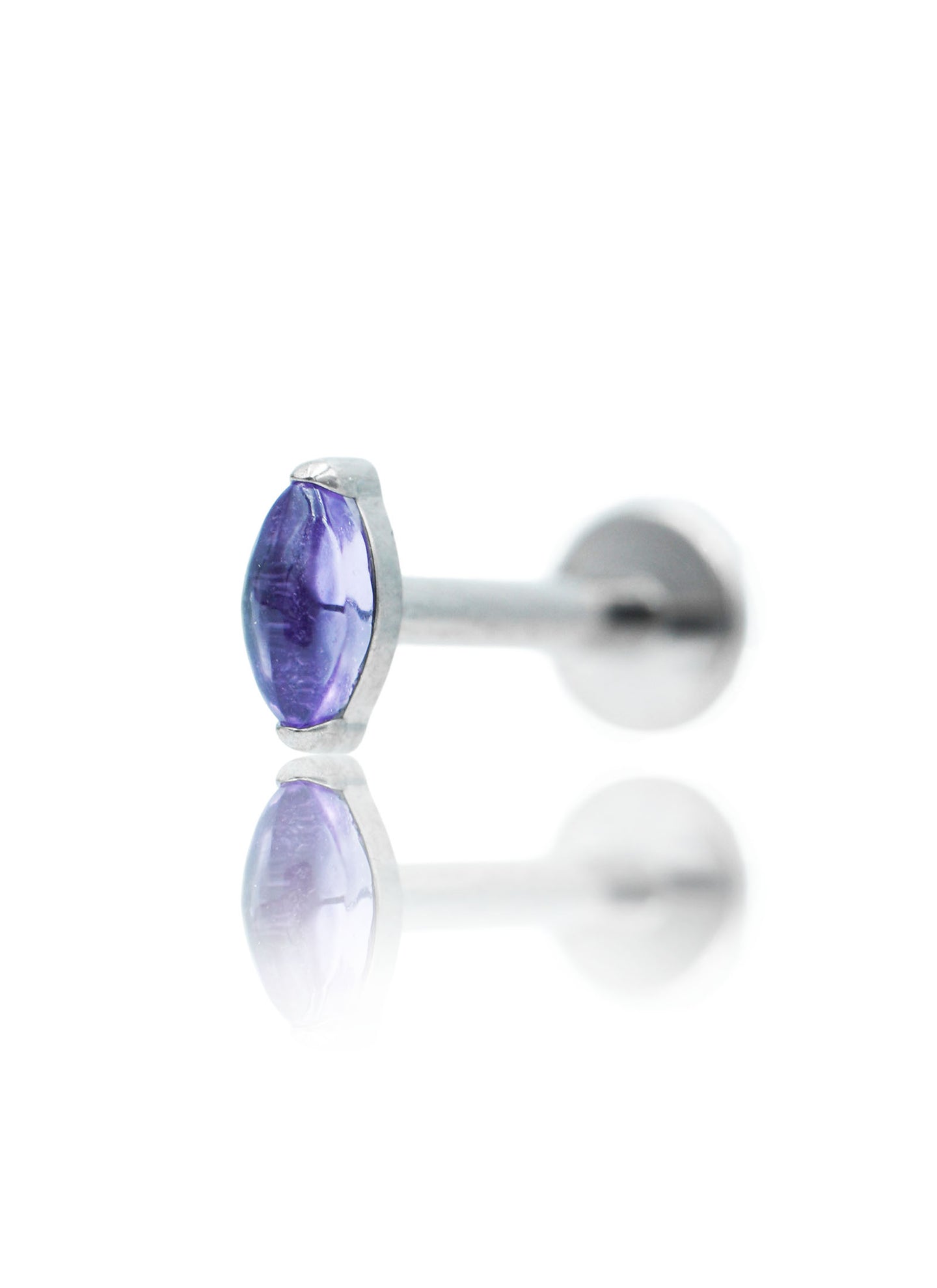 Kolczyk do ucha "1 long stone purple" - tytanowy labret w kształcie łezki z ametystem