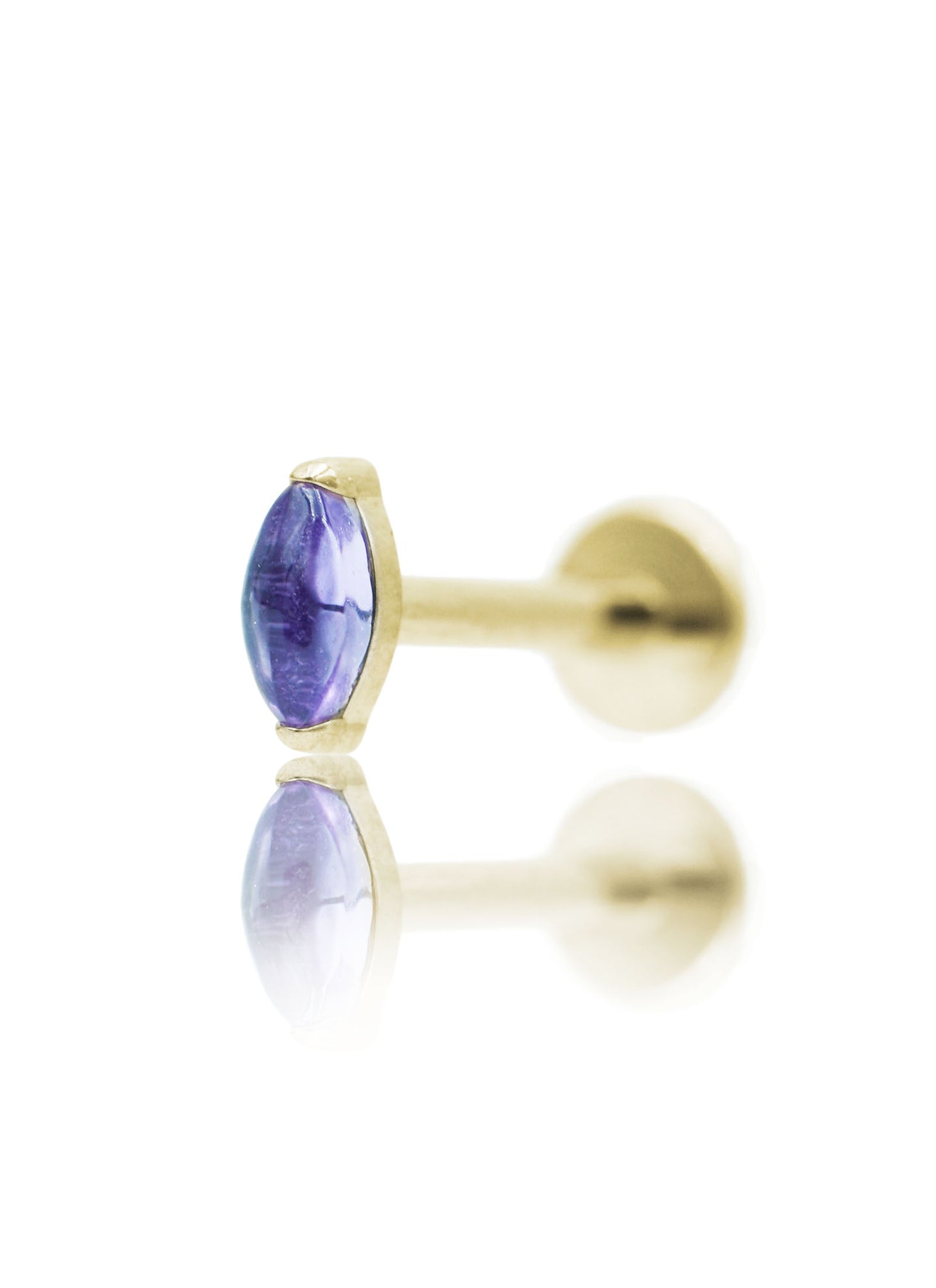 Kolczyk do ucha "1 long stone purple" - anodyzowany tytanowy labret w kształcie łezki z ametystem