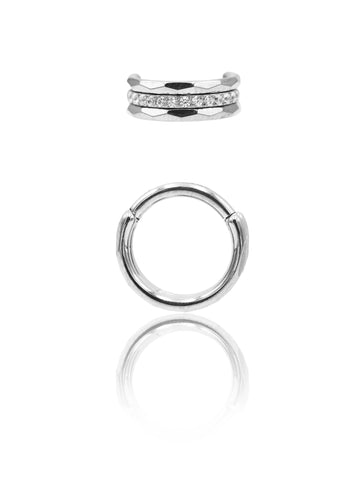 Kolczyk do ucha lub nosa "Nova" - tytanowy clicker fasetowany z cyrkoniami