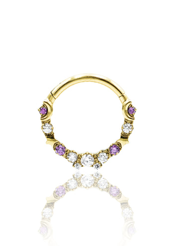 Kolczyk do ucha/nosa "Stars on the sky purple" - złoty tytanowy clicker z fioletowymi cyrkoniami