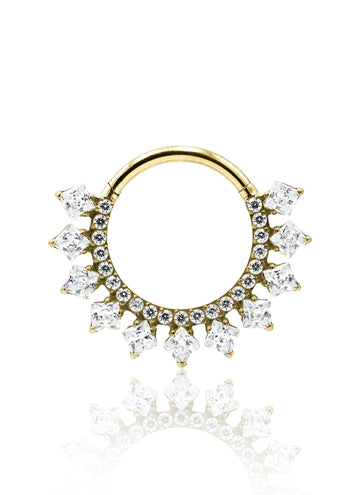 Kolczyk do ucha lub nosa "Crystal Crown" - złoty tytanowy clicker z cyrkoniami