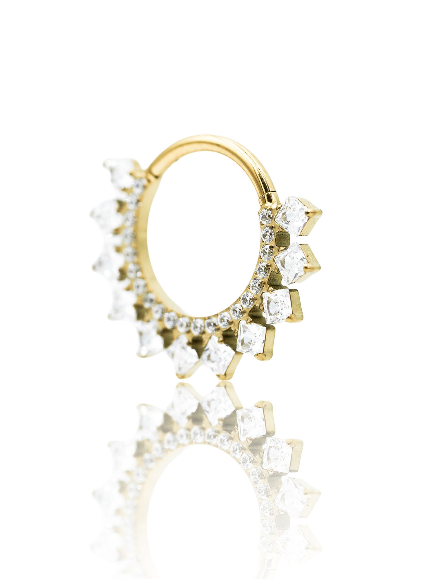 Kolczyk do ucha lub nosa "Crystal Crown" - złoty tytanowy clicker z cyrkoniami