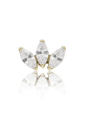 Kolczyk do ucha "3 stone clear" - złoty tytanowy labret z potrójną cyrkonią w kszałcie łezki