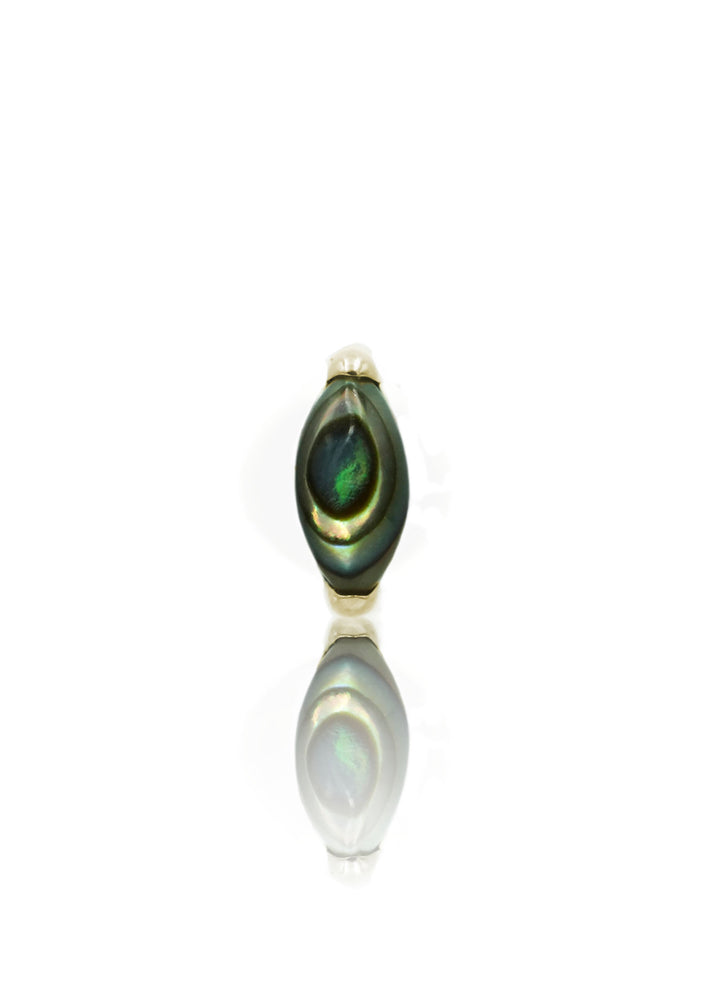 Kolczyk do ucha "1 long stone peacock" - złoty tytanowy labret w kształcie łezki z muszlą abalone