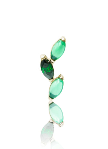 Kolczyk do ucha "3 leaf green stone" – złoty tytanowy labret cyrkonią i zielonym onyksem