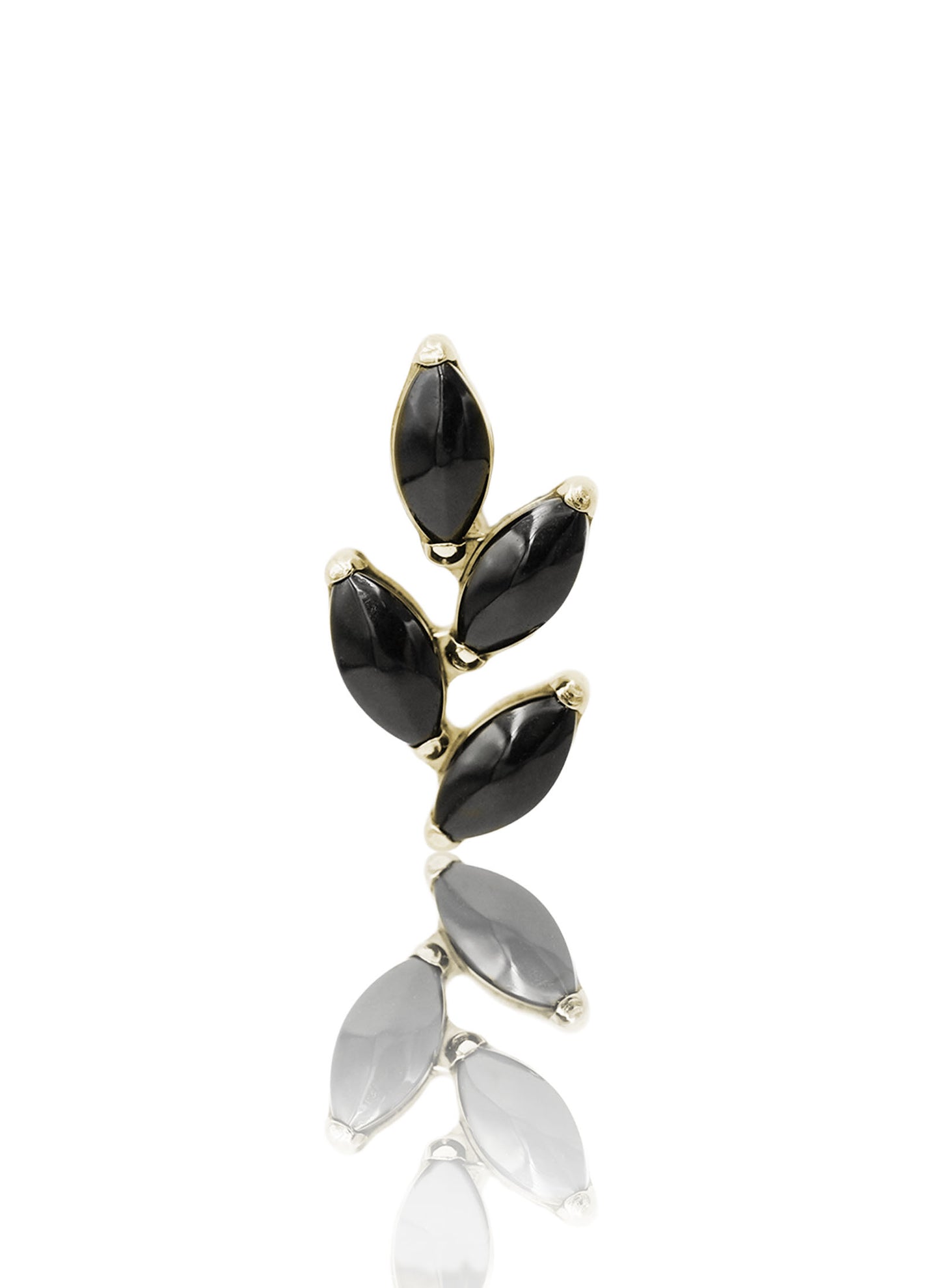 Kolczyk do ucha "4 leaf black stone" – złoty tytanowy labret z czarnym onyksem