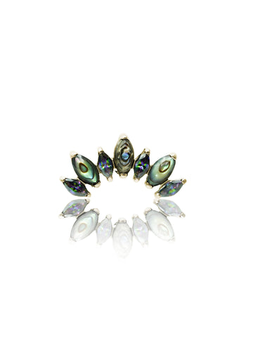 Kolczyk do ucha "Cluster peacock stone" - złoty tytanowy labret z cyrkoniami i muszlą abalone