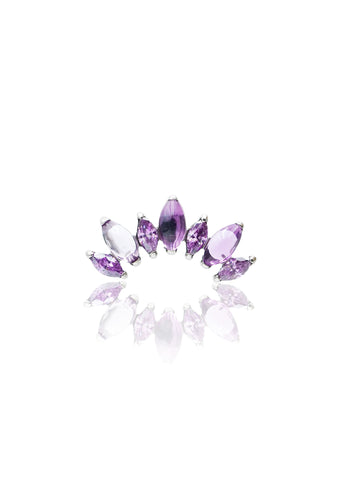 Kolczyk do ucha "Cluster purple stone" - tytanowy labret z cyrkoniami i ametystem
