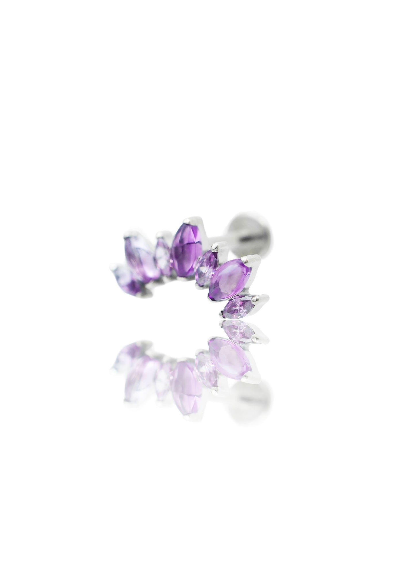 Kolczyk do ucha "Cluster purple stone" - tytanowy labret z cyrkoniami i ametystem