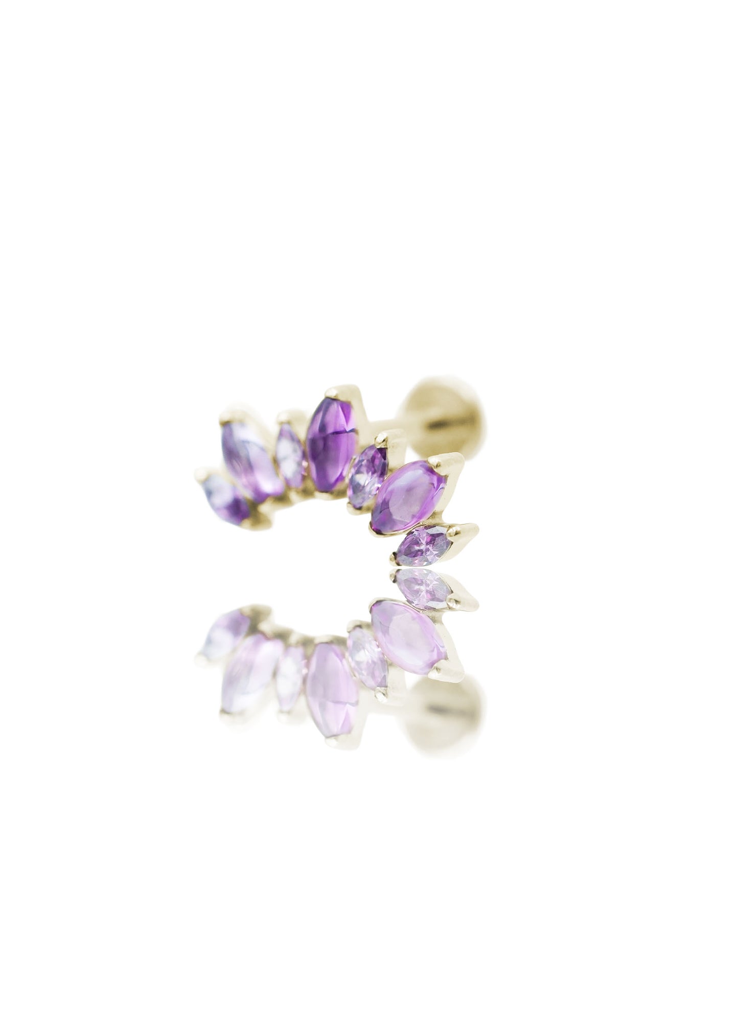 Kolczyk do ucha "Cluster purple stone" - złoty tytanowy labret z cyrkoniami i ametystem