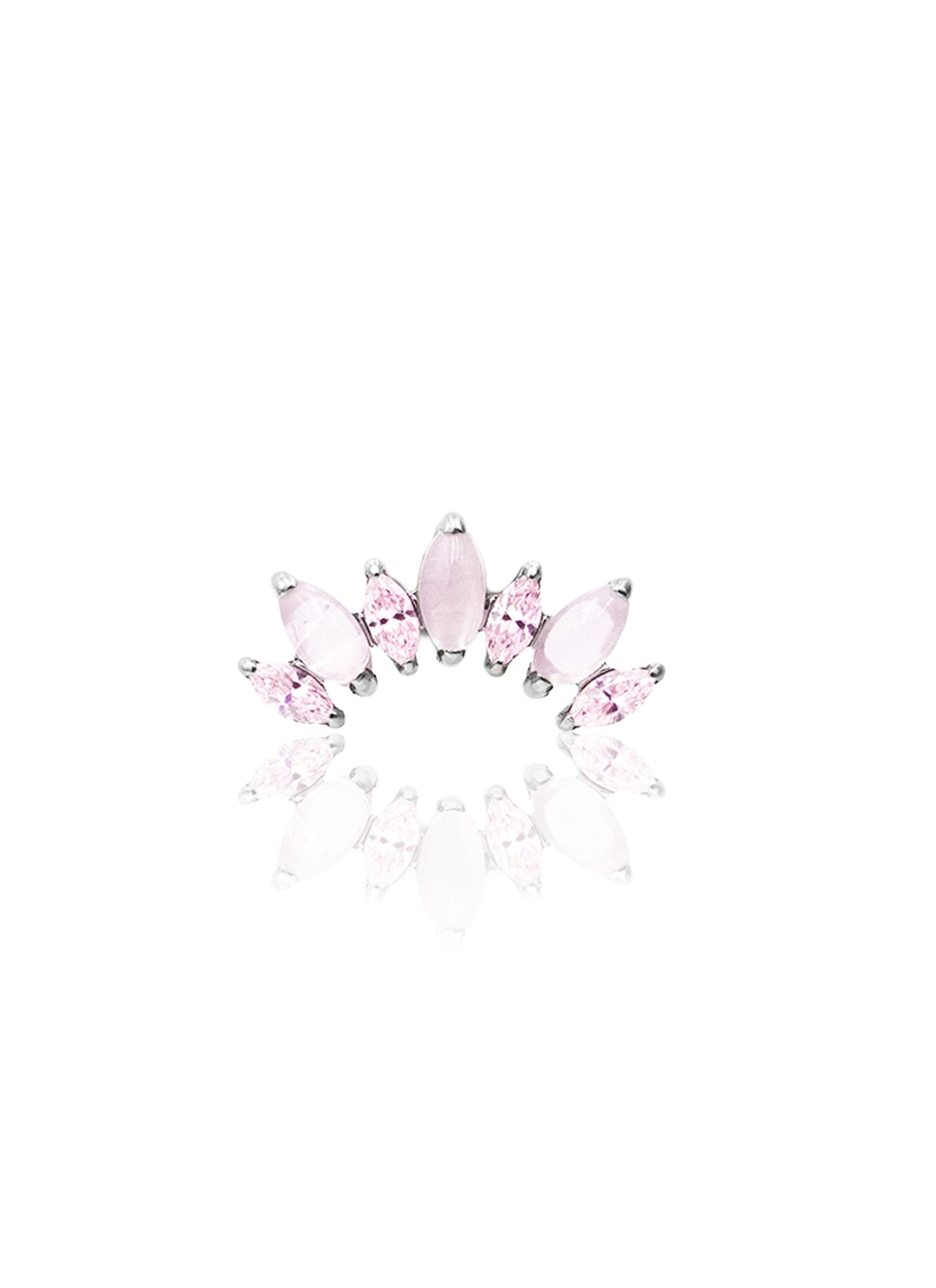 Kolczyk do ucha "Cluster pink zirconia stone" - tytanowy labret z cyrkoniami i różowym jadeitem