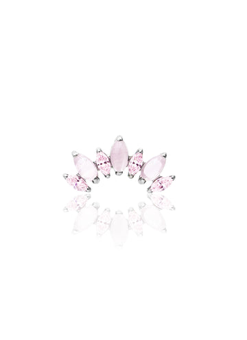 Kolczyk do ucha "Cluster pink zirconia stone" - tytanowy labret z cyrkoniami i różowym jadeitem