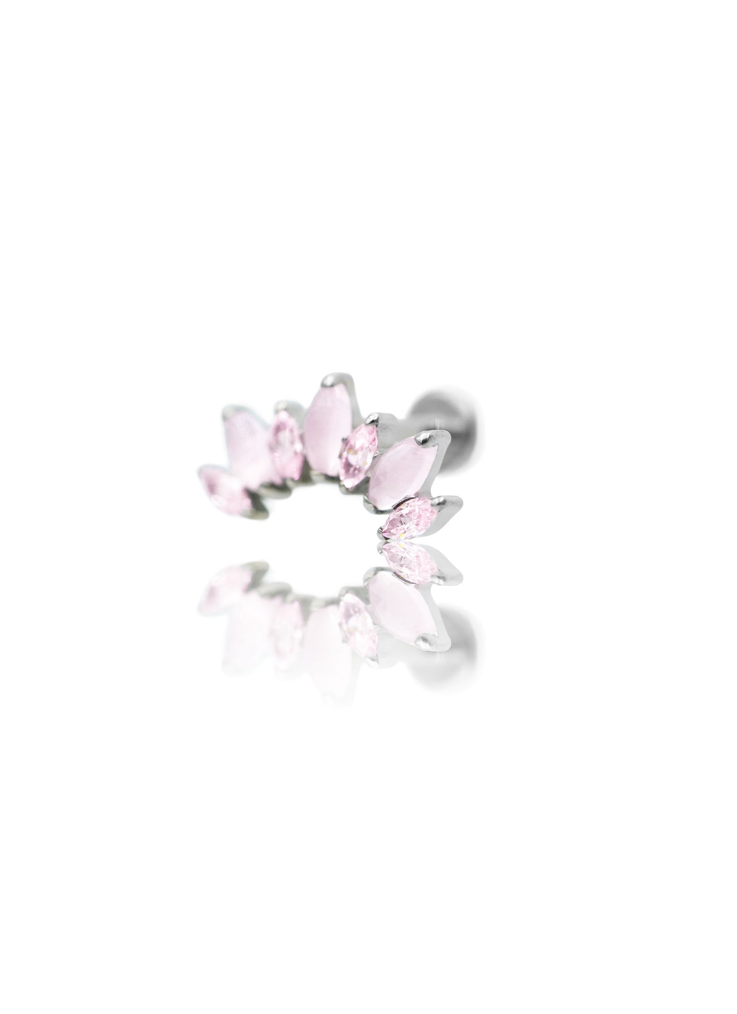 Kolczyk do ucha "Cluster pink zirconia stone" - tytanowy labret z cyrkoniami i różowym jadeitem