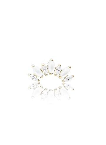 Kolczyk do ucha "Cluster pearl white" - złoty tytanowy labret z cyrkoniami i masą perłową
