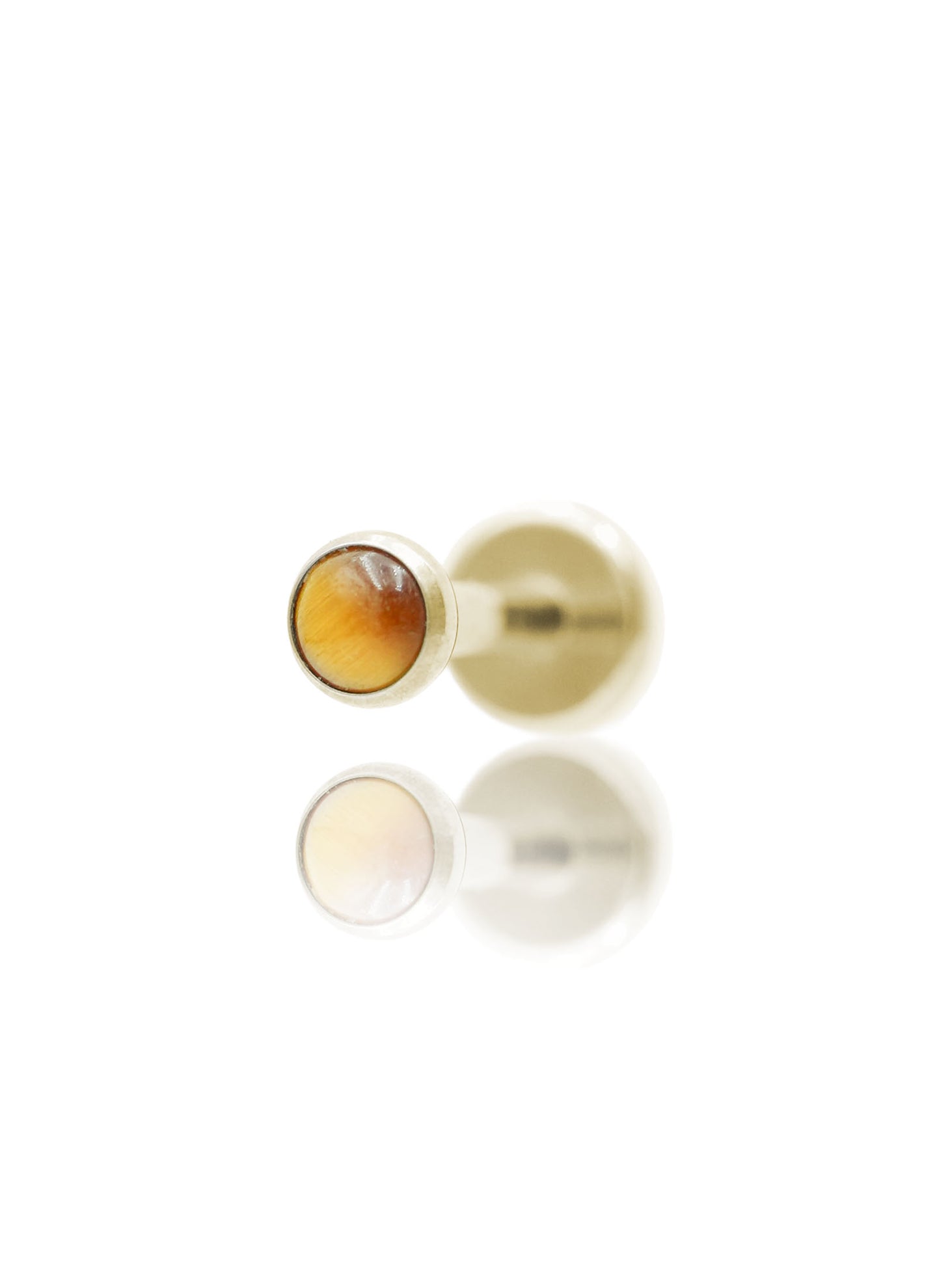 Kolczyk do ucha "1 stone tiger eye" – złoty tytanowy labret z tygrysim okiem