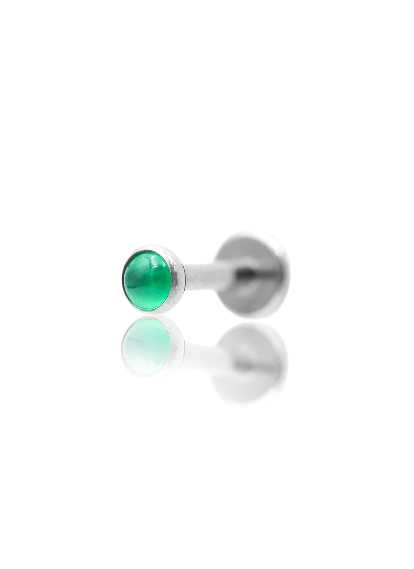 Kolczyk do ucha "1 stone green" - tytanowy labret w kształcie koła z zielonym onyksem