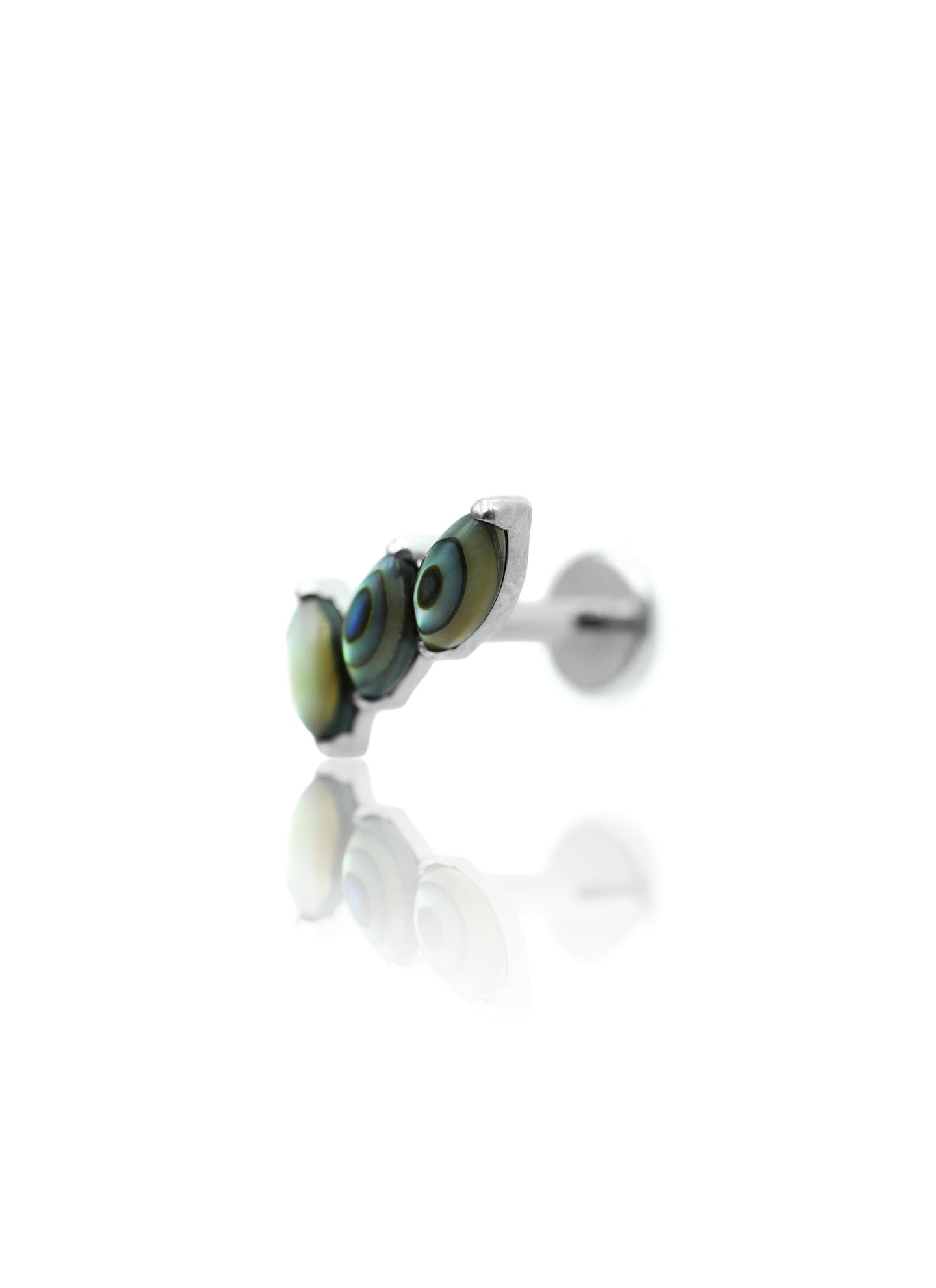Kolczyk do ucha "3 stone peacock" – tytanowy labret z muszlą abalone
