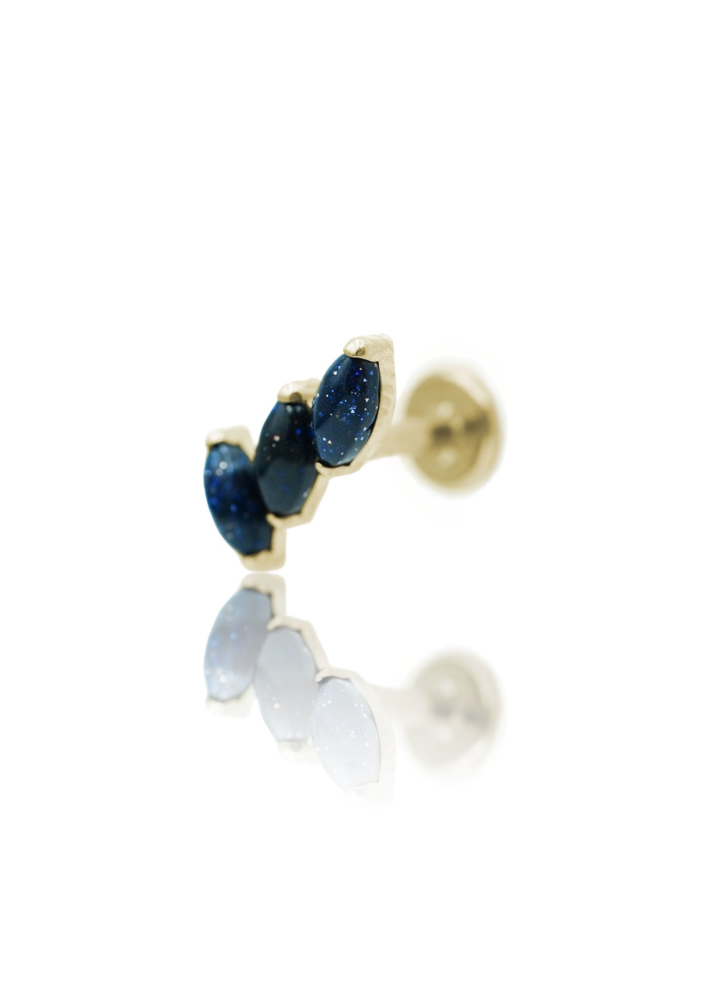 Kolczyk do ucha "3 stone galaxy" – złoty tytanowy labret z blue goldstone