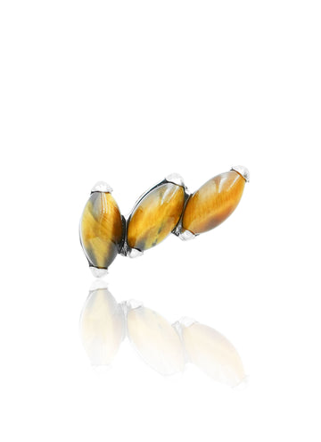 Kolczyk do ucha "3 stone tiger eye" – tytanowy labret z tygrysim okiem