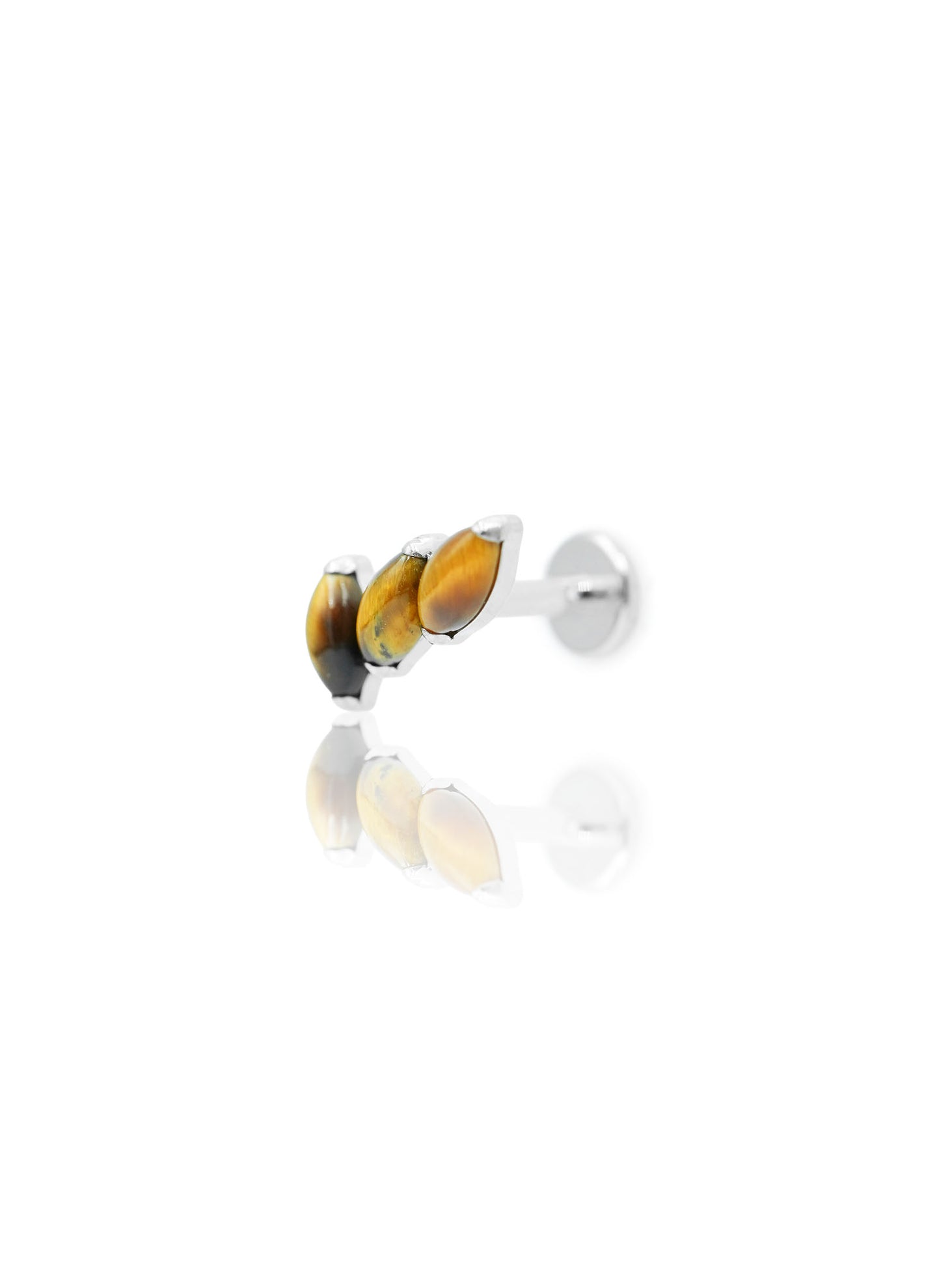 Kolczyk do ucha "3 stone tiger eye" – tytanowy labret z tygrysim okiem