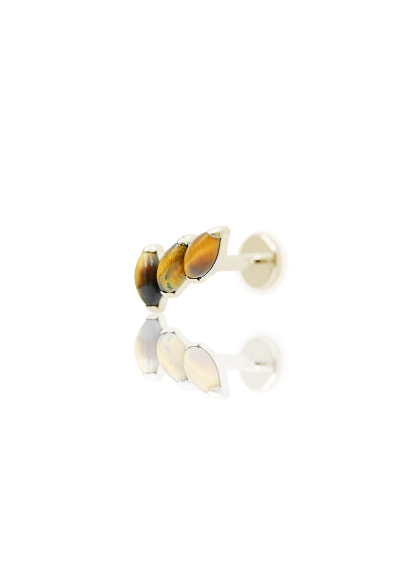 Kolczyk do ucha "3 stone tiger eye" – złoty tytanowy labret z tygrysim okiem