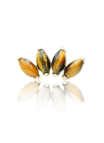 Kolczyk do ucha "4 stone tiger eye" – złoty tytanowy labret z tygrysim okiem