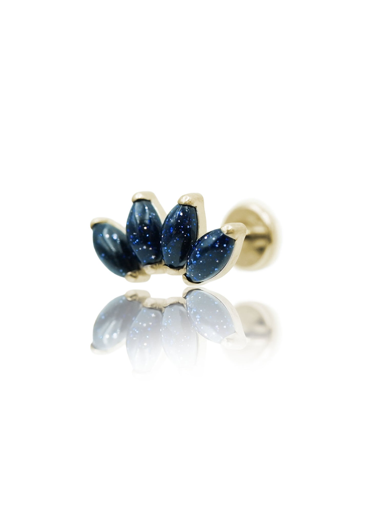 Kolczyk do ucha "4 stone galaxy" – złoty tytanowy labret z blue goldstone