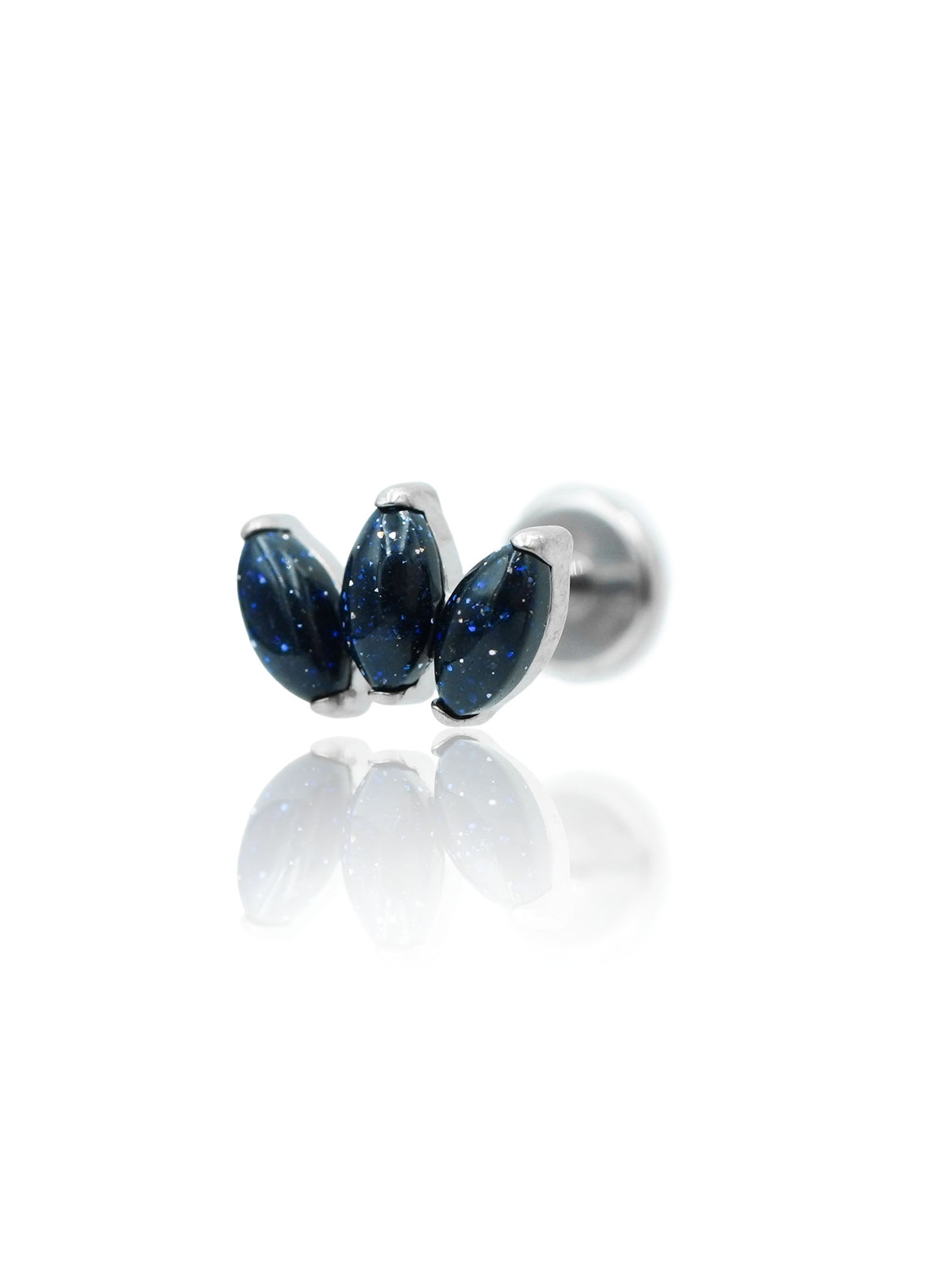 Kolczyk do ucha "straight 3 stone galaxy" – tytanowy labret z blue goldstone