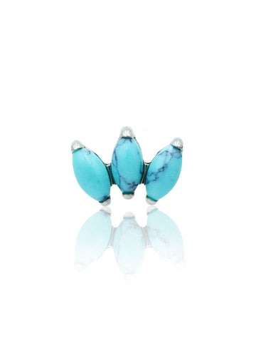 Kolczyk do ucha "straight 3 stone blue" – tytanowy labret z turkusem