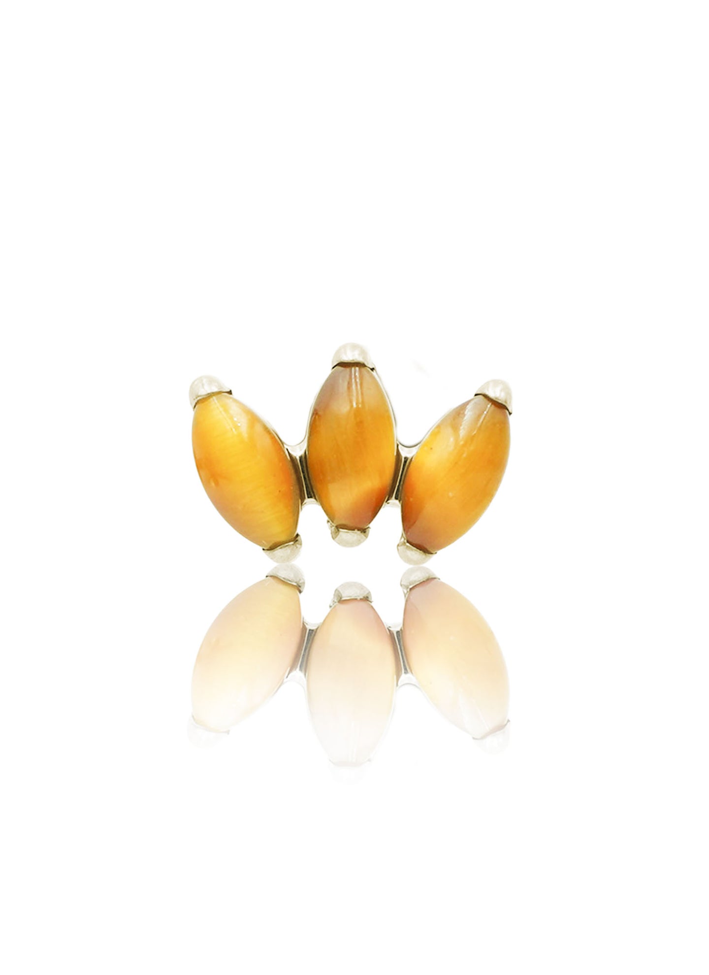 Kolczyk do ucha "straight 3 stone tiger eye" – złoty tytanowy labret z tygrysim okiem
