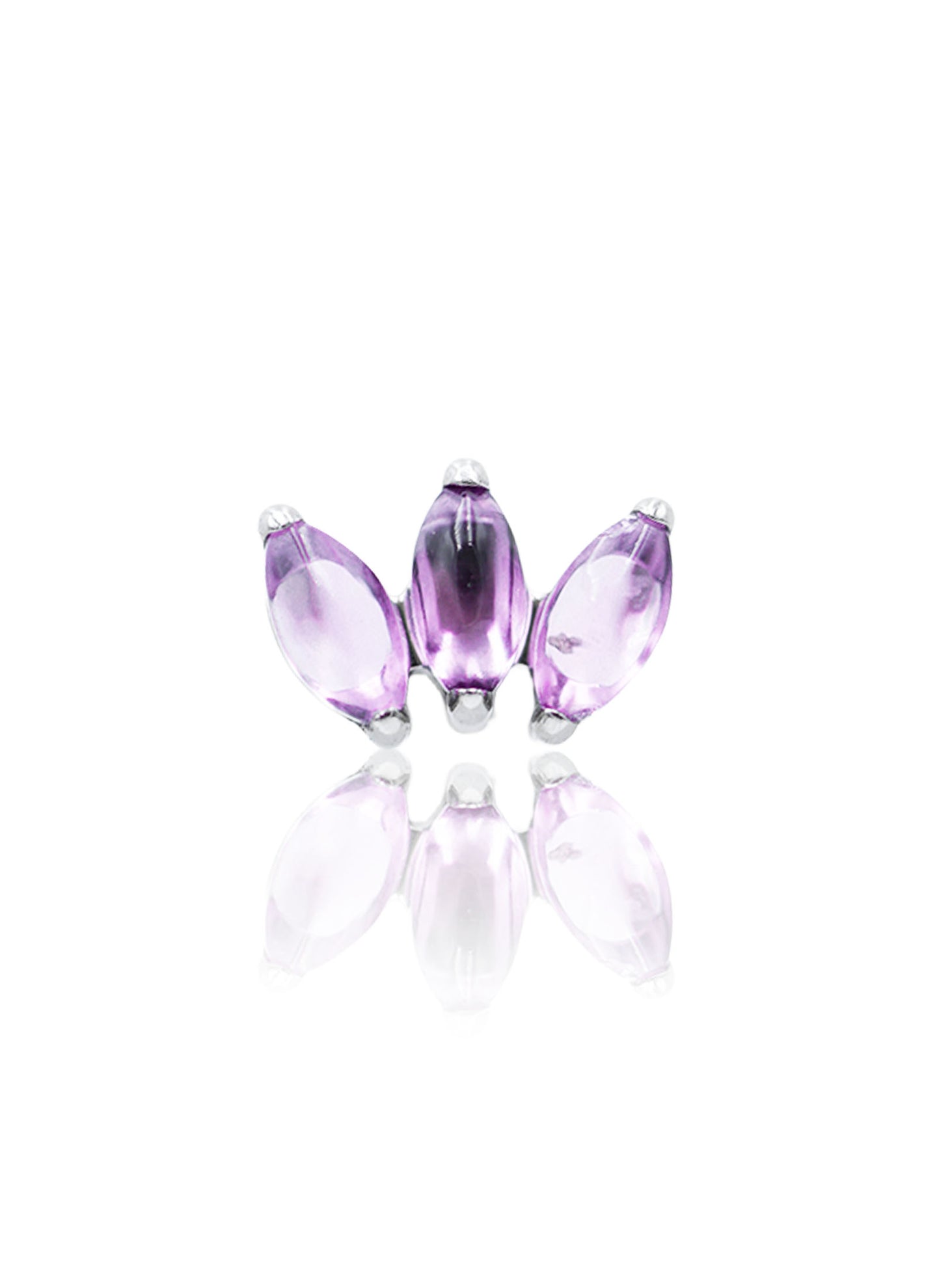 Kolczyk do ucha "straight 3 stone purple" - tytanowy labret w kształcie potrójnej łezki z ametystem