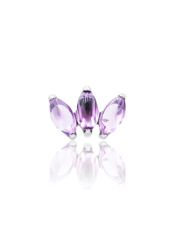 Kolczyk do ucha "straight 3 stone purple" - tytanowy labret w kształcie potrójnej łezki z ametystem