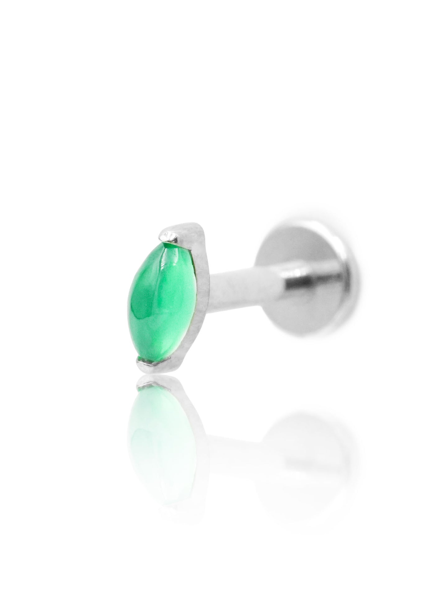 Kolczyk do ucha "1 long stone green" - tytanowy labret w kształcie łezki z z zielonym onyksem