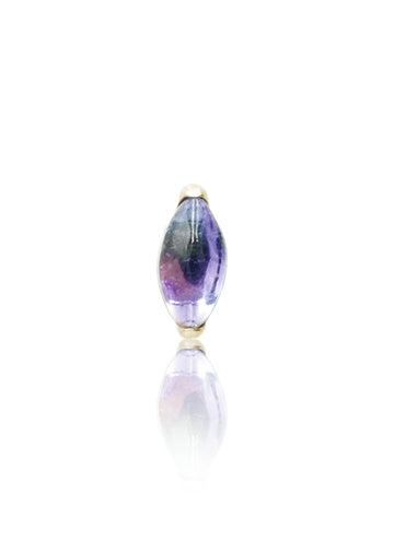 Kolczyk do ucha "1 long stone purple" - anodyzowany tytanowy labret w kształcie łezki z ametystem