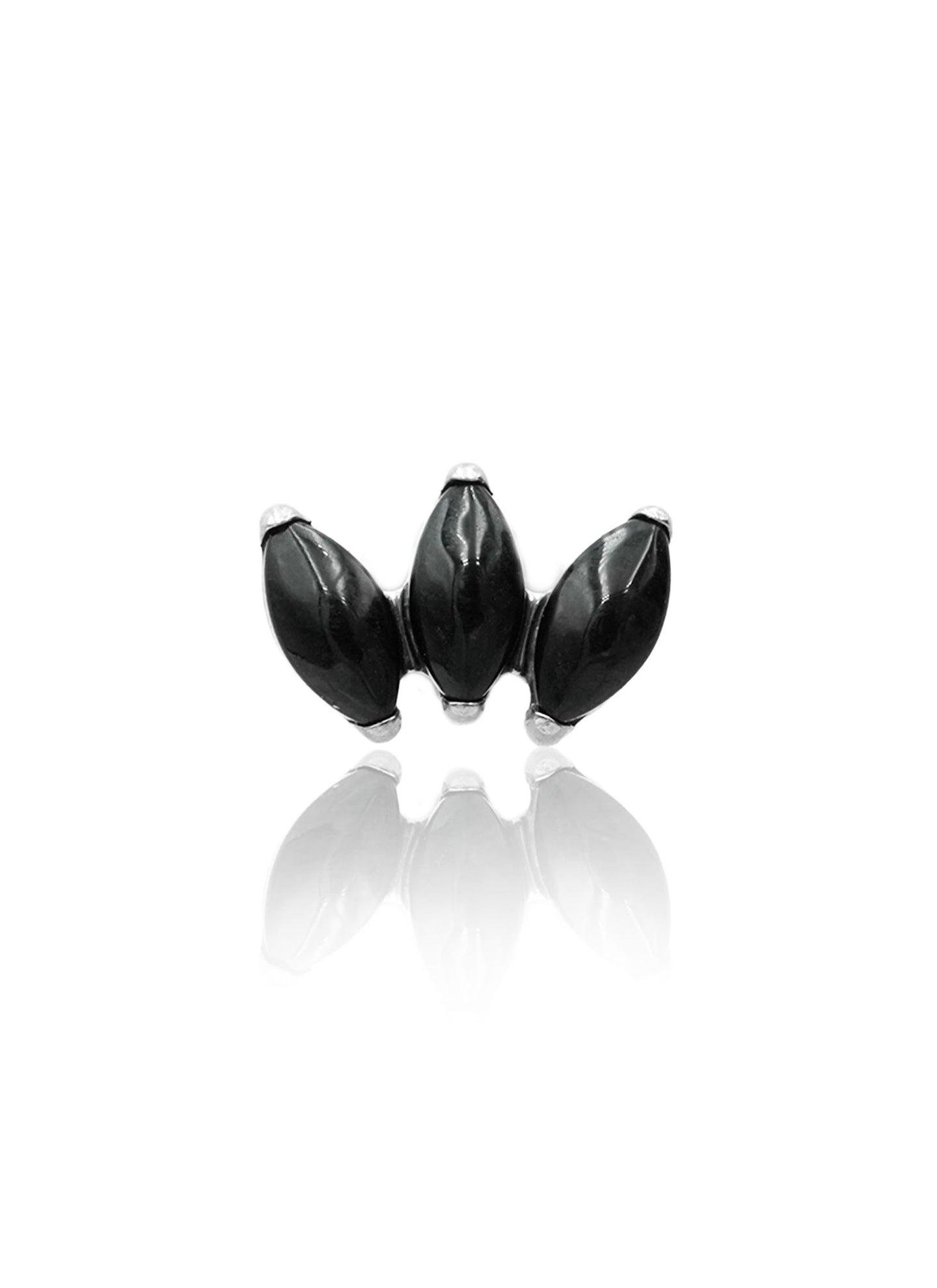 Kolczyk do ucha "straight 3 stone black" - tytanowy labret w kształcie potrójnej łezki z czarnym onyksem