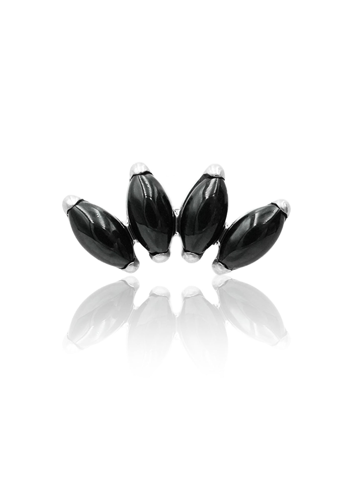 Kolczyk do ucha "4 stone black" - tytanowy labret w kształcie poczwórnej łezki z czarnym onyksem